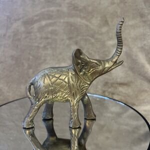 Vintage Solid Brass Elephant Figurine Mid-Century Paperweight Shelf Sitter